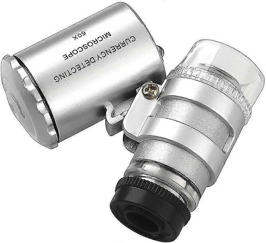 1 Pack Mini Handheld Magnifying Glasses with UV Currency Detector, 2 White LED (Silver)