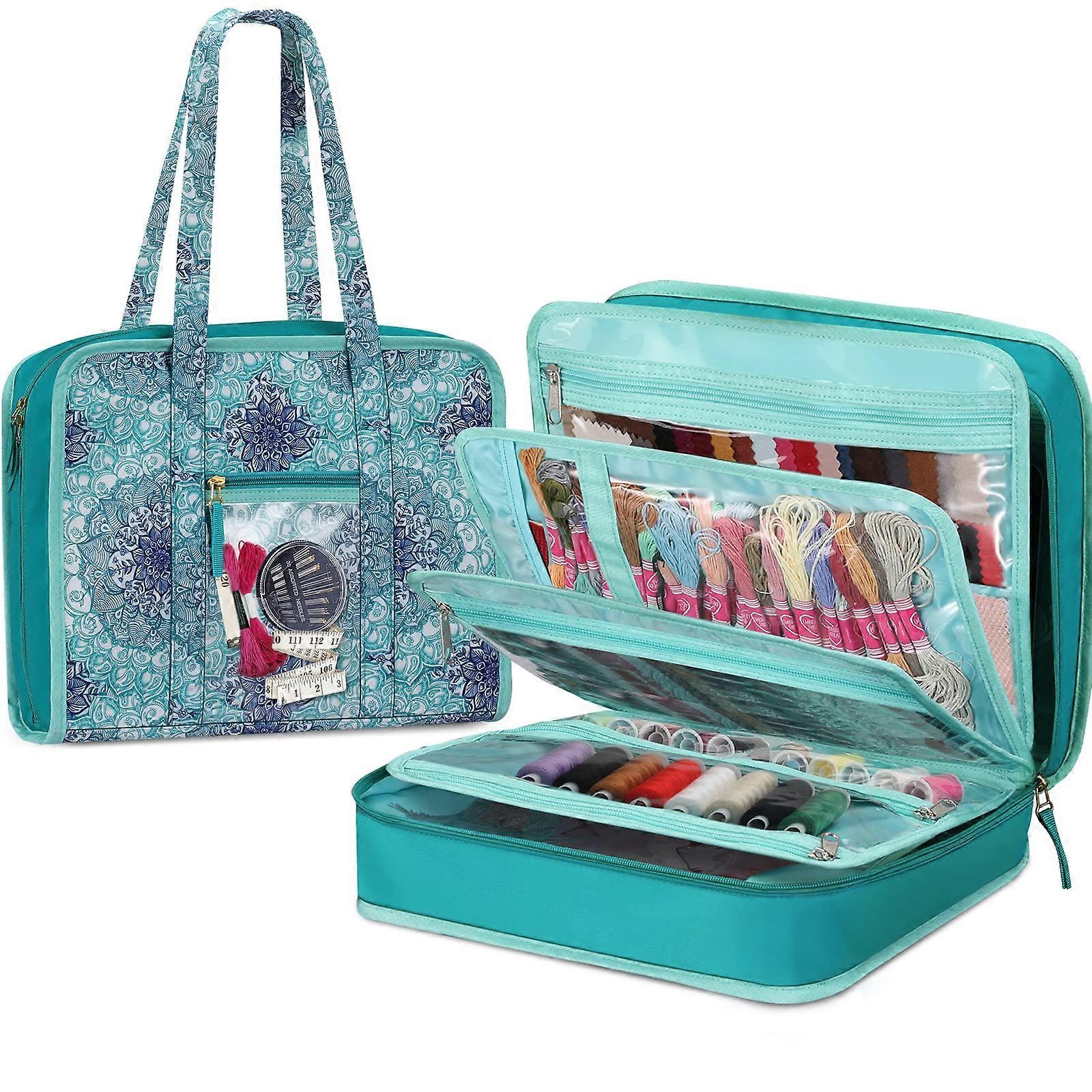 Knitting and Crochet Project Storage Bag with Zipper, Large Capacity, Waterproof Material, Multi-Pocket Organizer