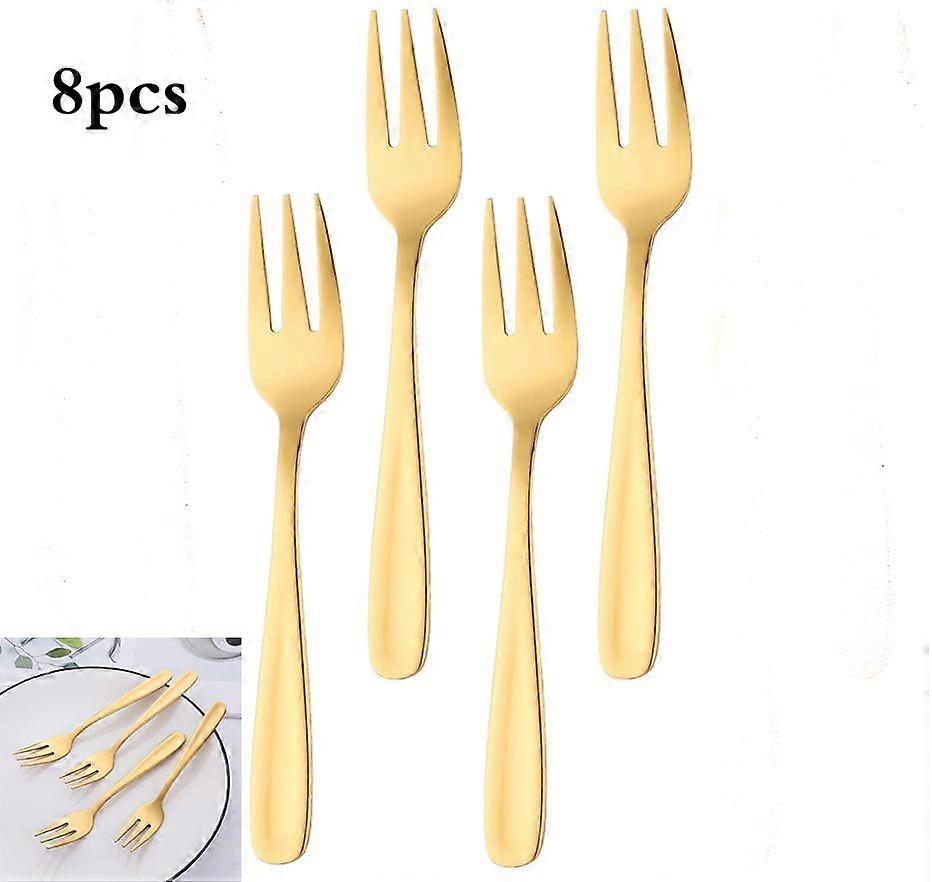 Stainless Steel Cake Fork 3 Prong Fruit Fork,8-Piece Gold Fork Set