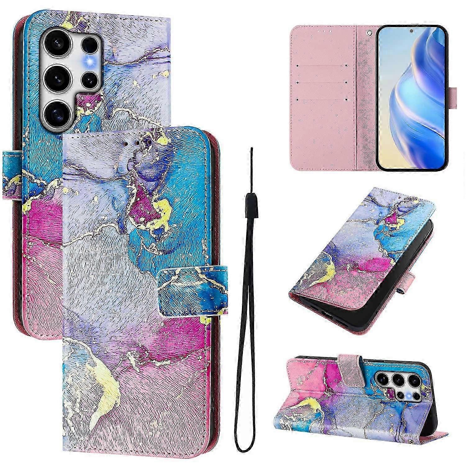For Samsung Galaxy A14 4g Galaxy A14 5g Case Pattern Printing Wallet Phone Cover With Strap - Flower