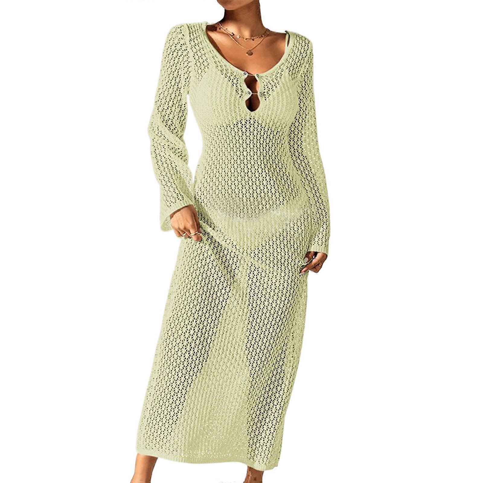 plus size beach wedding dresses for guests Crochet Contrast Ruffle Sleeve Dress