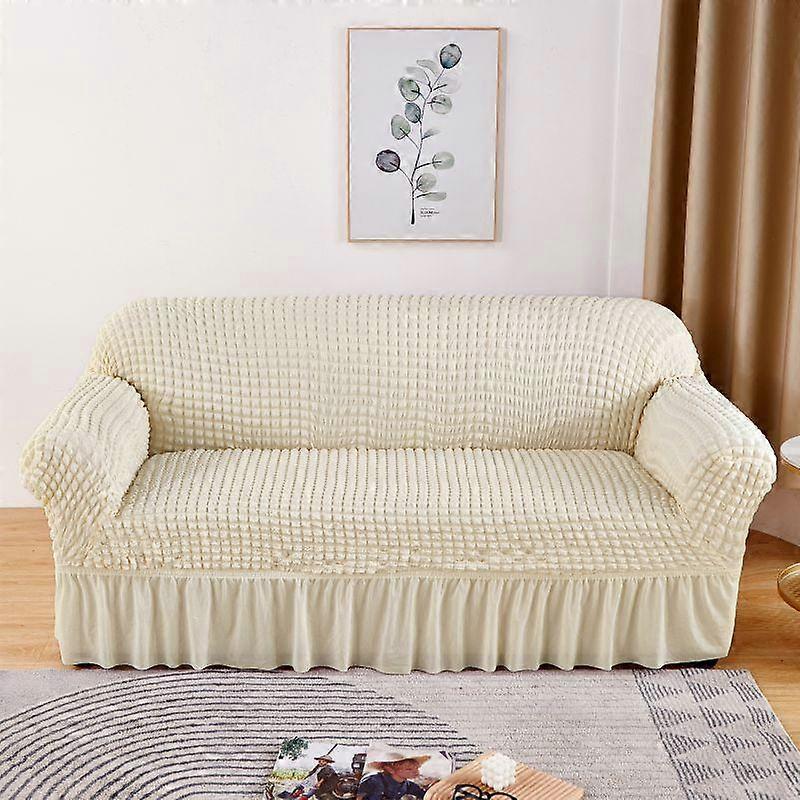 Ruffled Seersucker Sofa Cover for Living Room Thick Elastic Solid Stretch Couch Slipcovers 1/2/3/4 Seater Sofa Armchair Cover