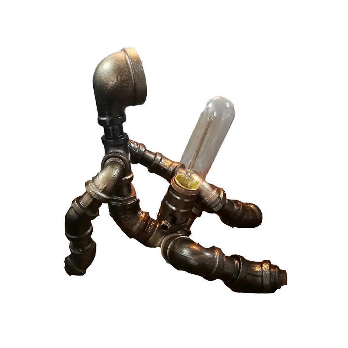 Steampunk Table Lamp,Robot Design Industrial Water Pipe Lamp,EU Plug