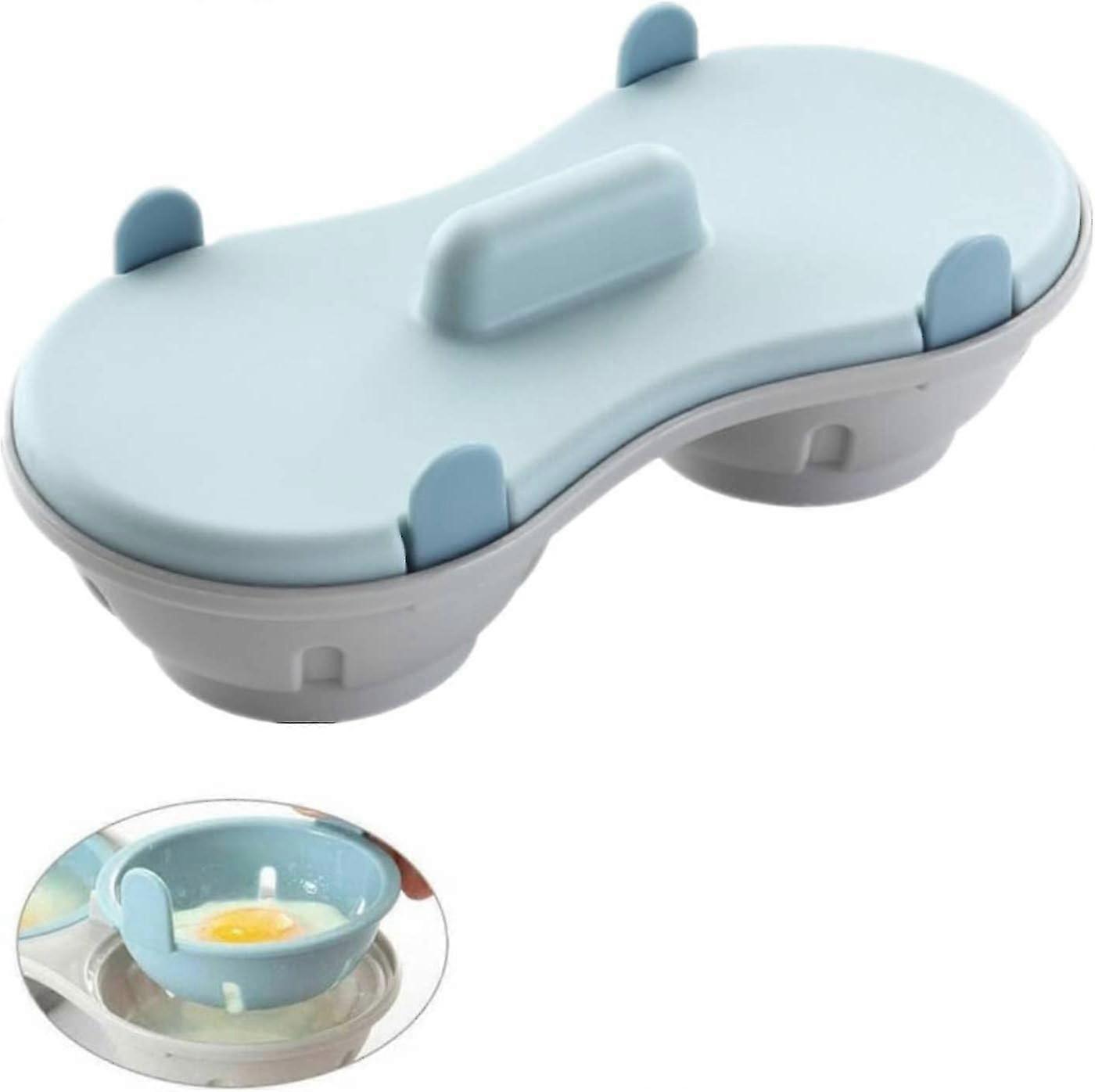 Microwave Egg Poacher Edible Silicone Egg Boiler Set with 2 Cavities (Blue)