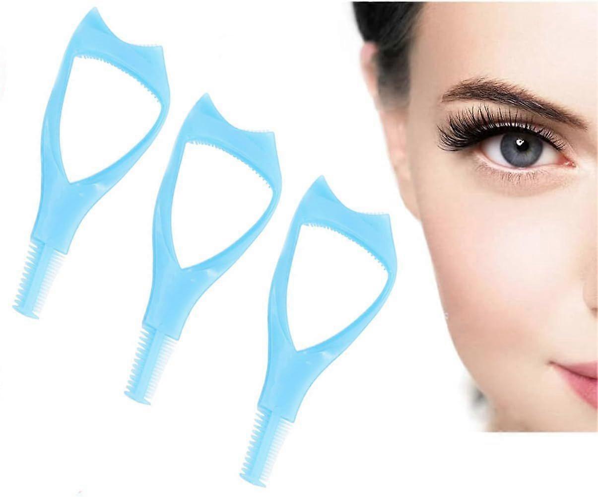 3Pcs Plastic Makeup Upper Lower Eye Lash Mascara Guard Applicator With Comb Eyelashes Curlers Shields Applicators (Blue)