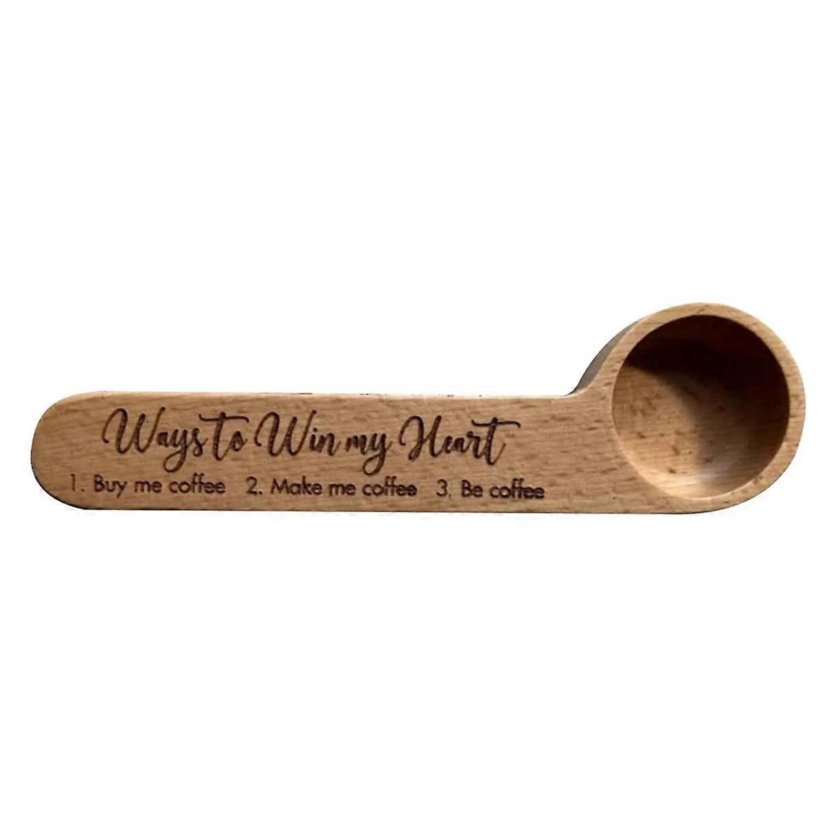 Coffee Measuring Scoop 2-In-1 Wood Engraved Scoop & Bag Clip Style 3