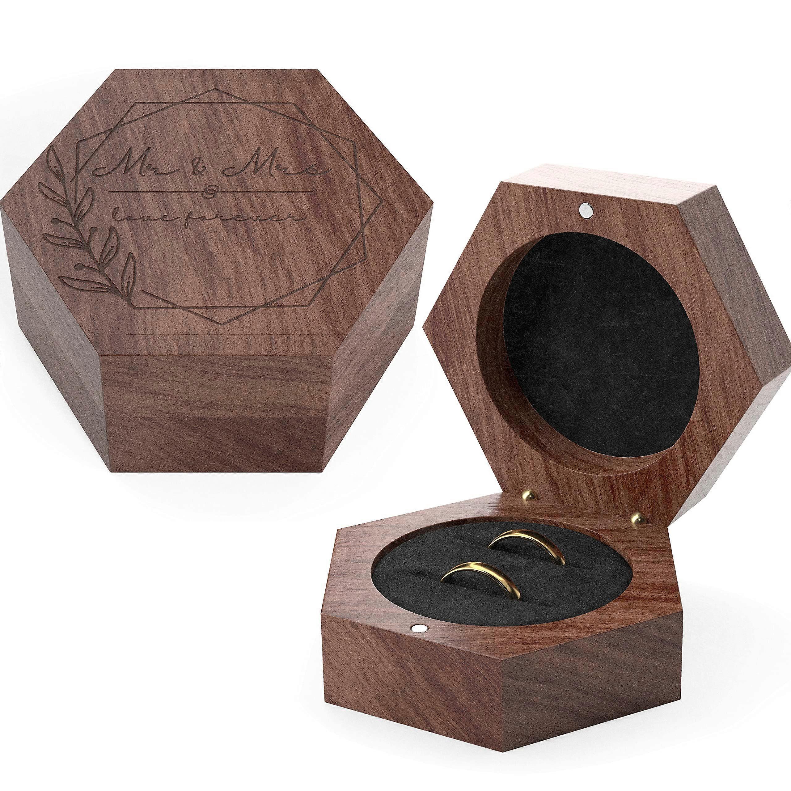 Ring Box Rustic 2-Nest Ring Carrier Box For Wedding Ceremony