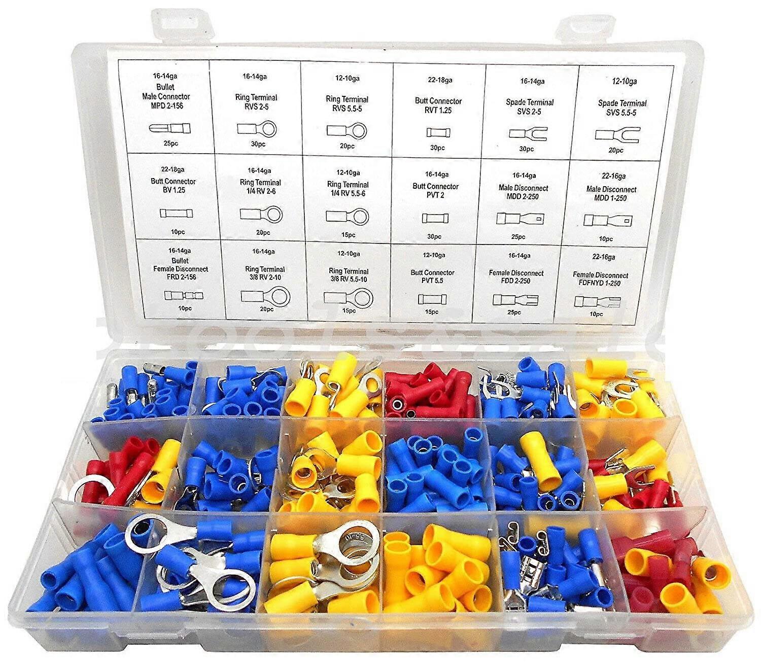 360 Pc Wire Terminal Assortment Connector Kit for Auto Wiring - Spade, Butt, Ring, and Bullet Connectors