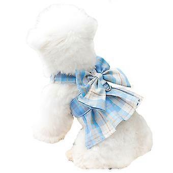 Plaid Dog Dress Bow Tie Harness Leash Set for Small Dogs Cats Girl Cute Princess Dog Dresses Spring Summer  Rabbit Clothes  Pet Outfits