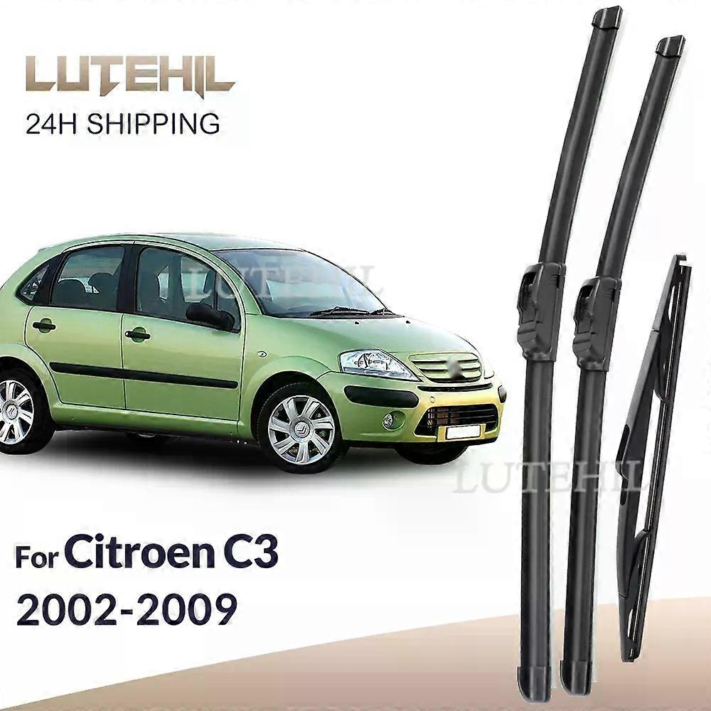 For Citroen C3 2002-2009 2003 2004 2005 2006 2007 Wiper Front&Rear Wiper Blades Windshield Windscreen Window Brushes 24"+18"+14"