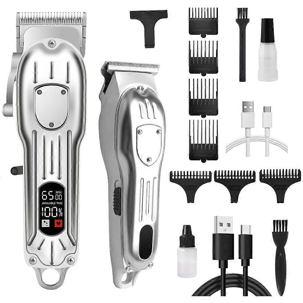 USB Rechargeable Professional Hair Clipper set with LCD Display silver