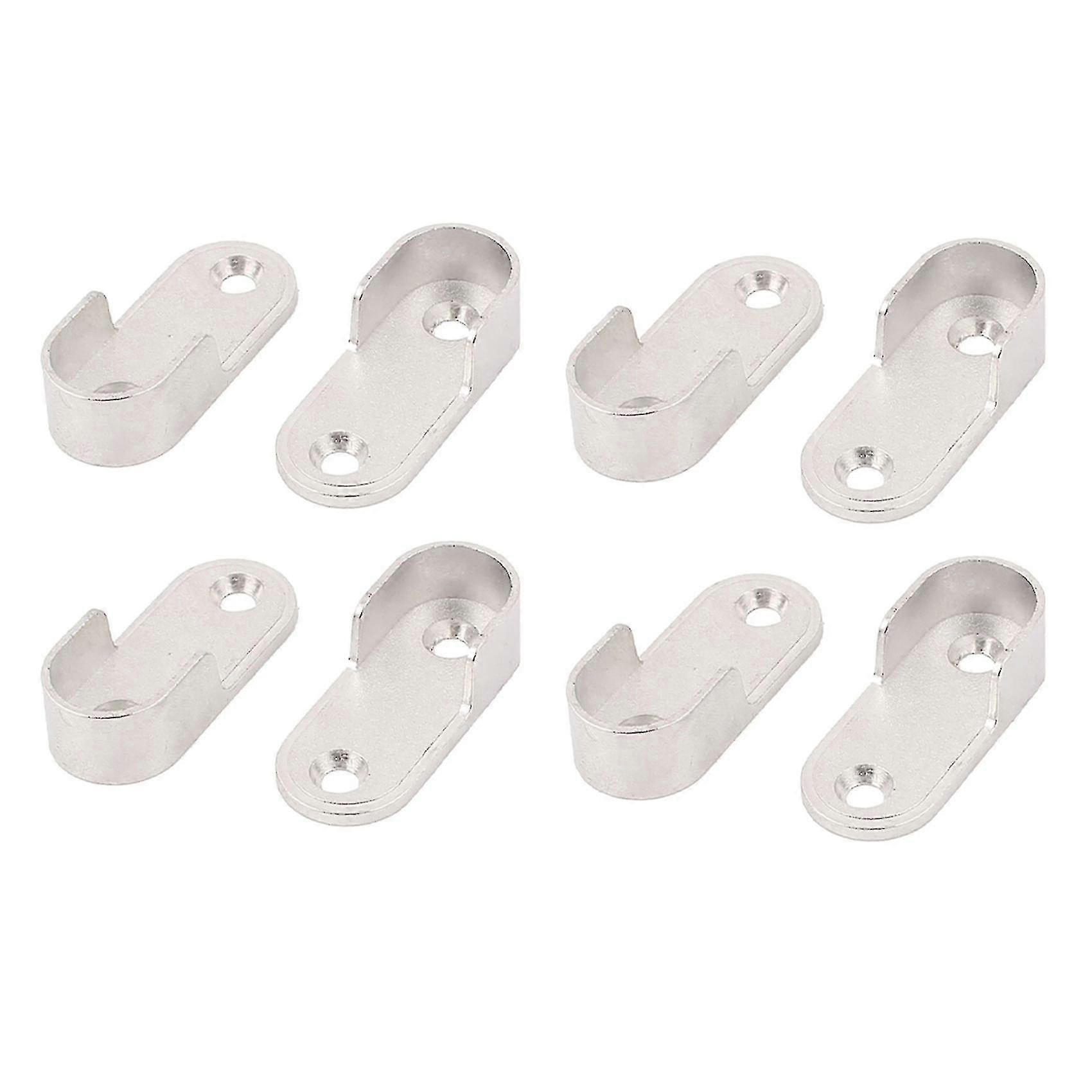 8x Oval Wardrobe Hanging Rail Rod End Bracket Support Silver Tone