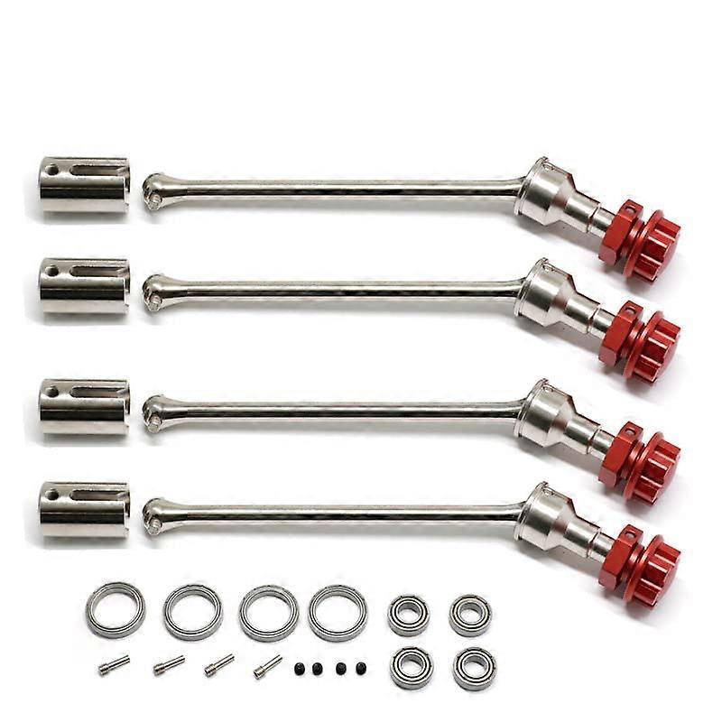 Front and Rear Drive Shaft CVD for Traxxas 1/10 MAXX WideMaxx RC Car, Metal Axle Shafts Replacement Parts, Silver-Red, 4 Pcs