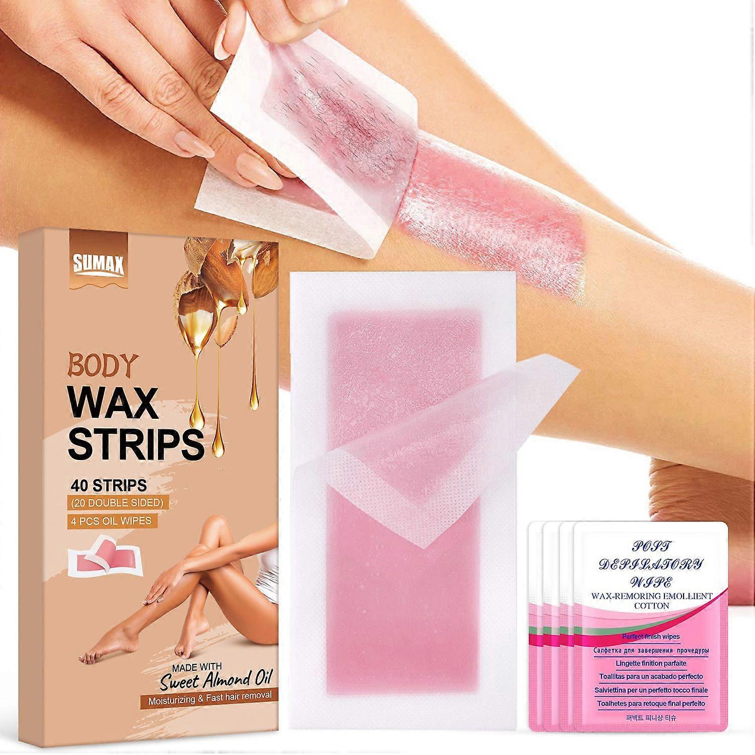 Body Wax Strips with Improved Formula, 40 Strips (20 Double-Sided) for Weeks of Hair-Free Skin, with 4 Calming Wipes