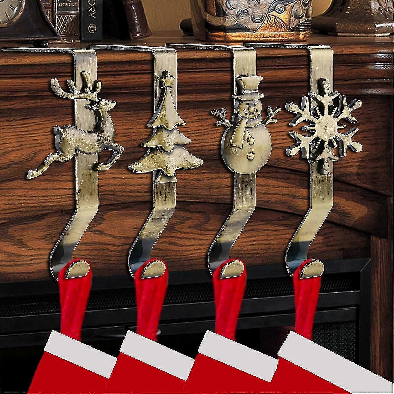 Fireplace Stocking Hooks, Christmas Stocking Holders for Fireplace, Set of 4, Bronze