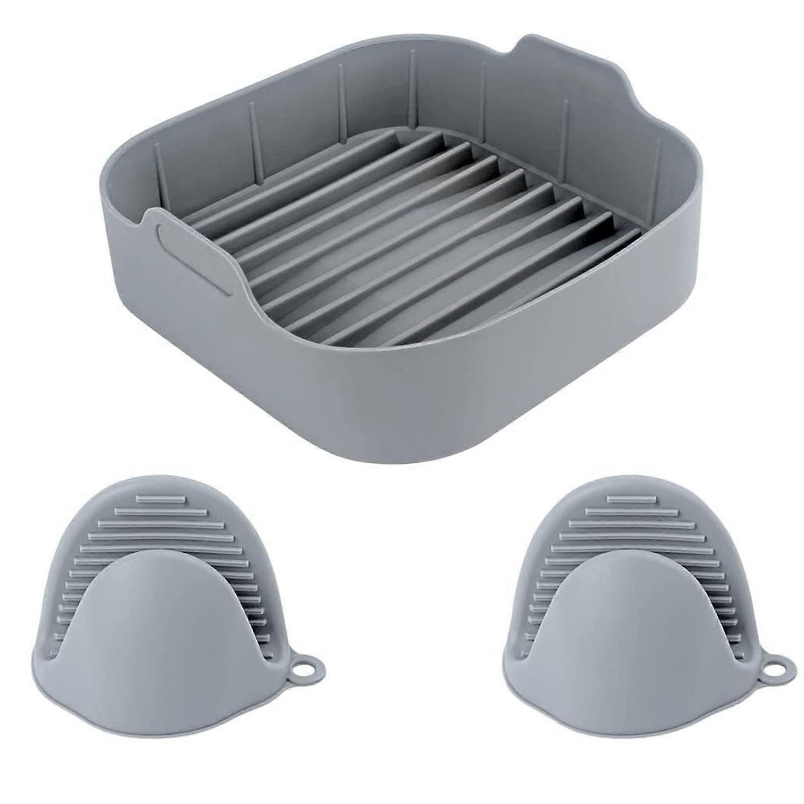 Panier en silicone pour friteuse à air, qualité supérieure et sécurité pour friteuse 8,1 x 2,1 pouces, large application au four et au micro-ondes, gris (1)