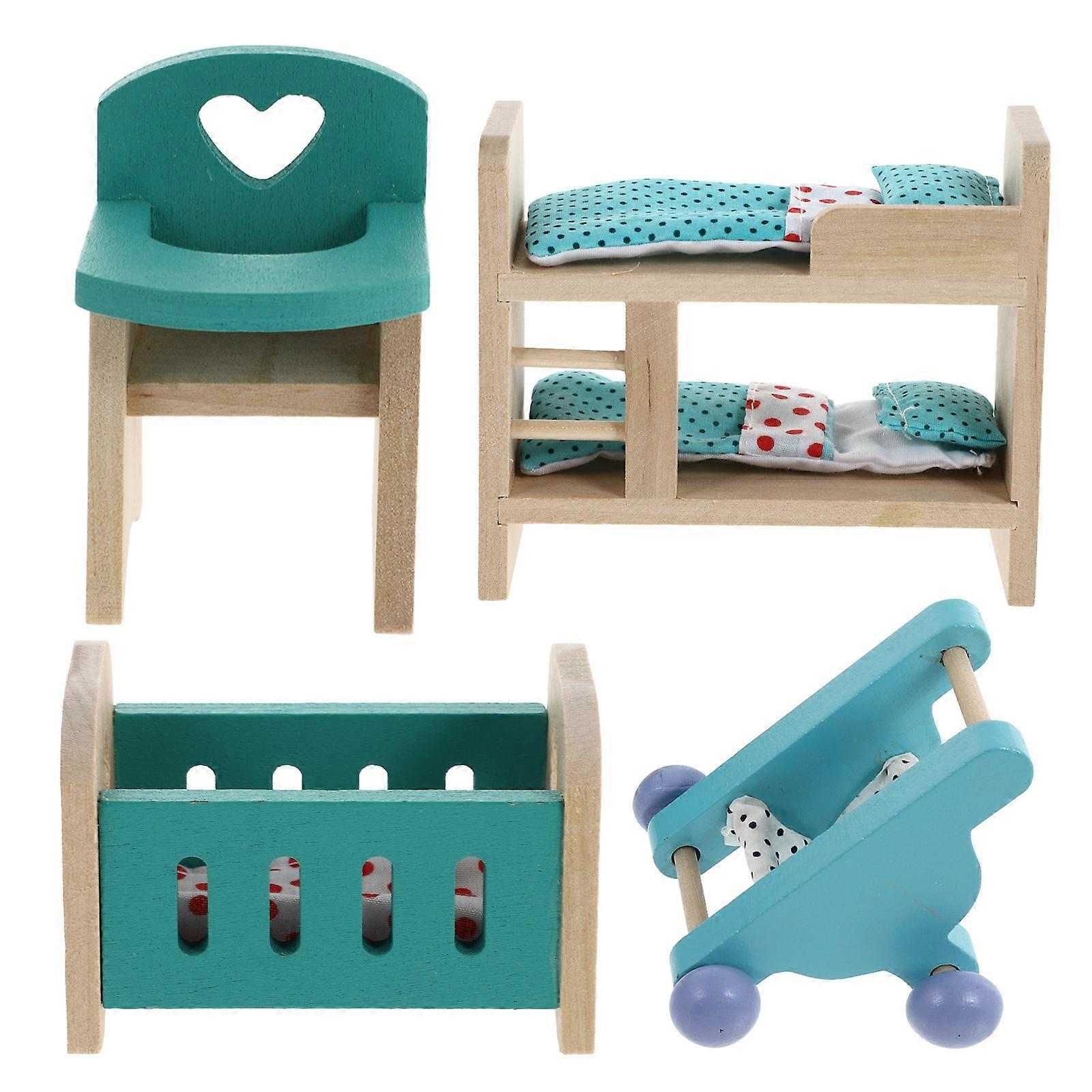 Blue Mini House Furniture Set for Kids Pretend Play Toy with Realistic Details and Smooth Surface