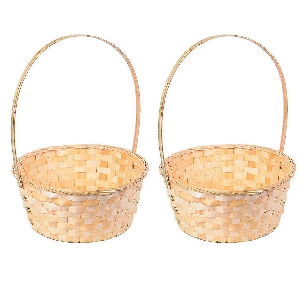 2Pcs Bamboo Woven Flower Baskets Creative Handwoven Storage Baskets