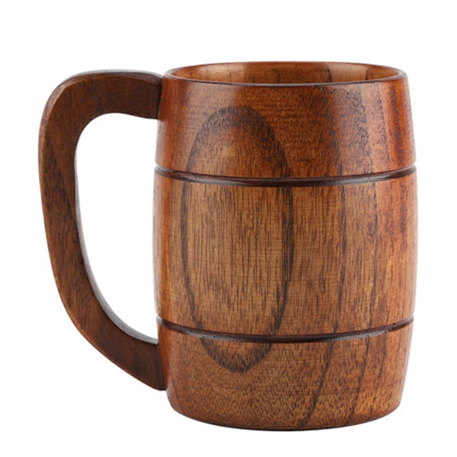 Retro Natural Wooden Beer Mug Large Capacity for Tea and Water, Classic Wooden Cup with Handle