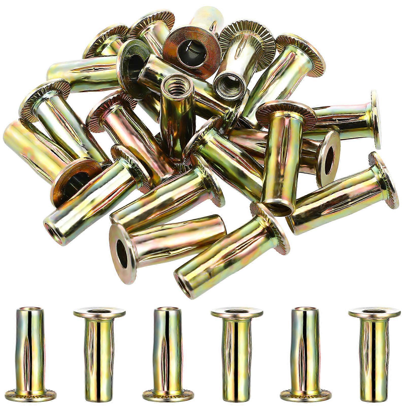 Rivet Nuts Flat Head Threaded Insert Rivet Nuts 1/4-20 Plus Nuts Multi-Grip For Metal Sheets And Equipment Casings With Pre-Bulbed Shank 20Pack