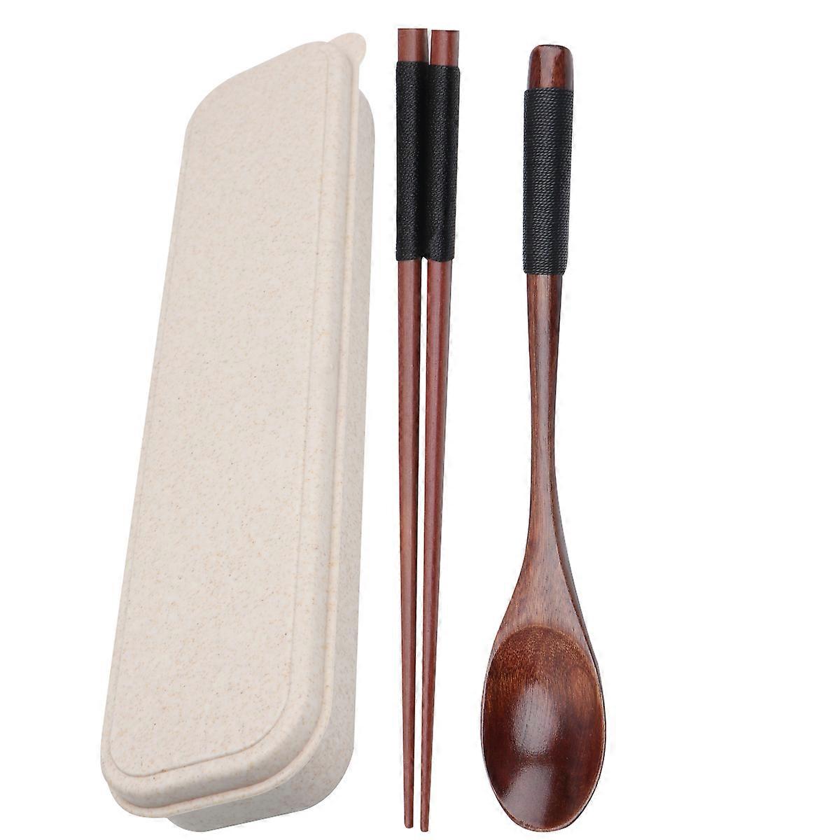Picnic Utensil Easy Use Chopsticks Set With Box Bamboo Material For Outdoor Activities 3Pcs