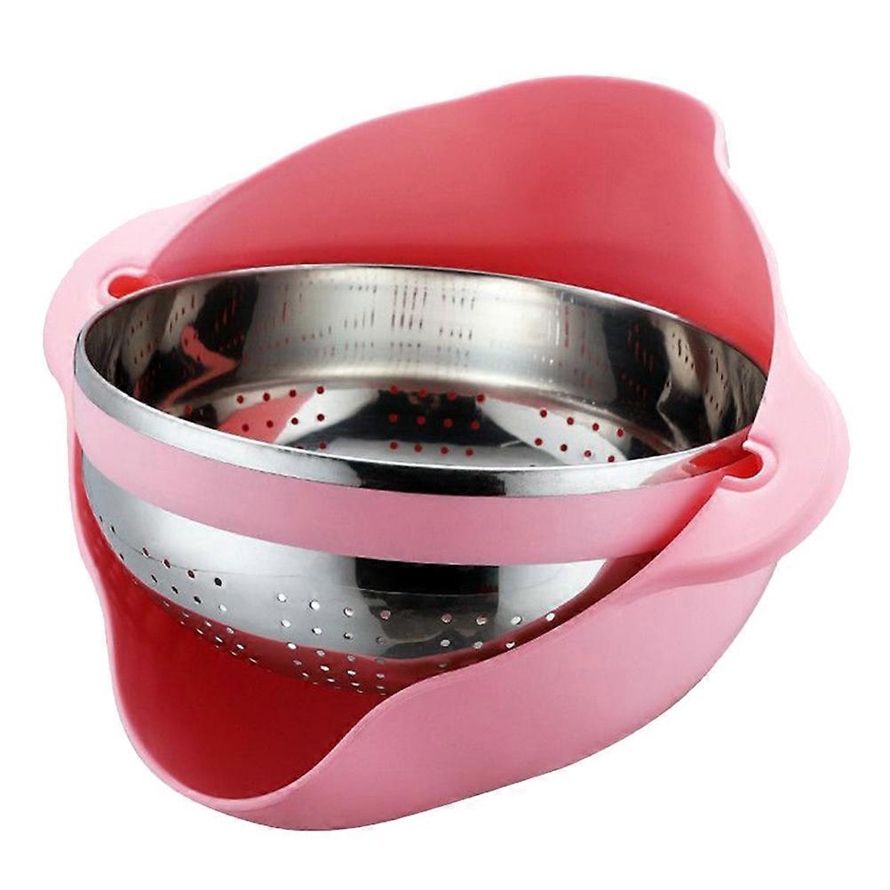 Multi-Functional Kitchen Washing Basket Basin Pink Rice Washing Sieve for Homeowners 29X22X12.5CM Storage 360-Degree Rotation 1Pack