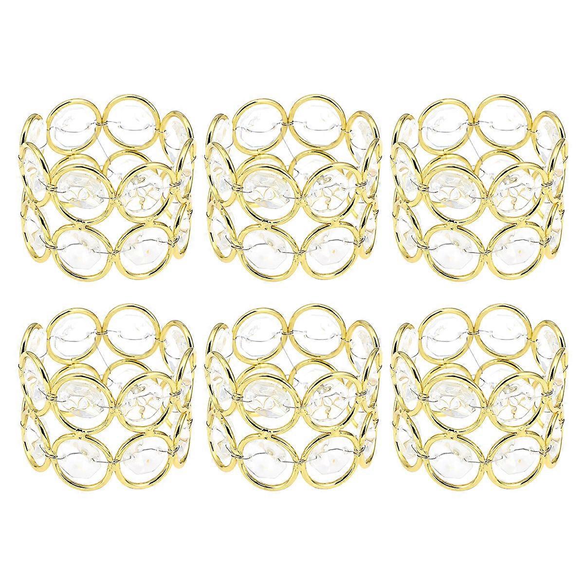 Crystal Metal Napkin Rings Golden Circular Elegant For Prom Birthdays 5 x 4 x 2 cm 6Set