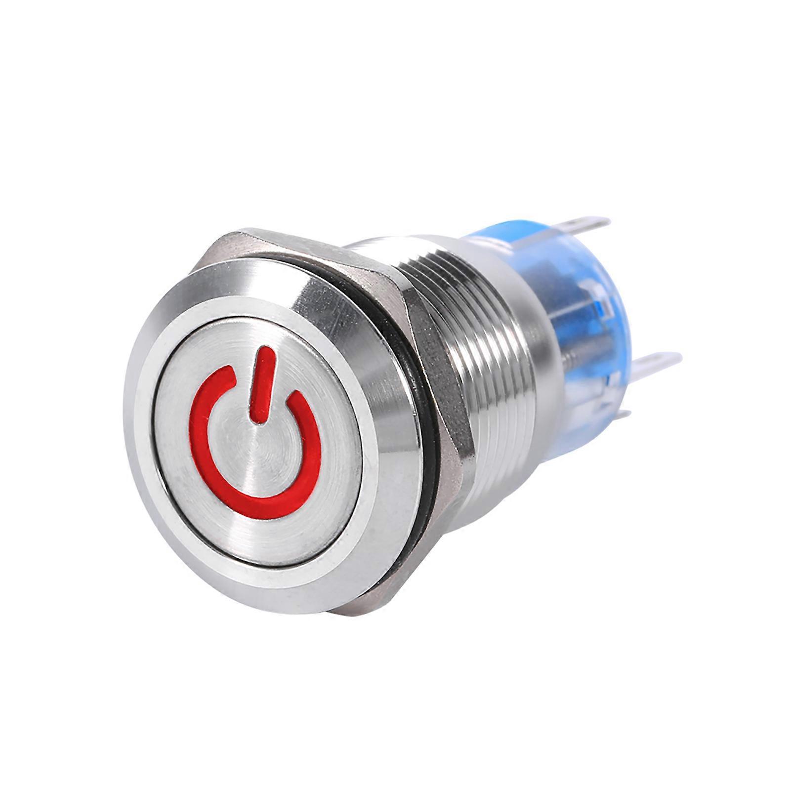 19mm 12V-24V Stainless Steel Waterproof Self-locking Push Button Power Switch Red LED