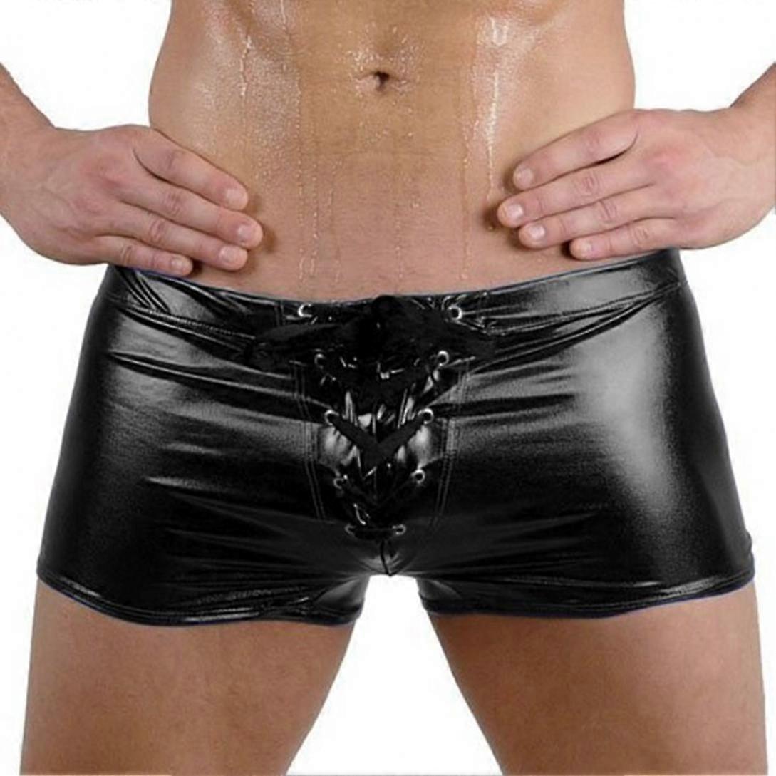 Fashion Womenswear Club Men's Lace Up Patent Leather Boxers Underwear Underpants Shorts