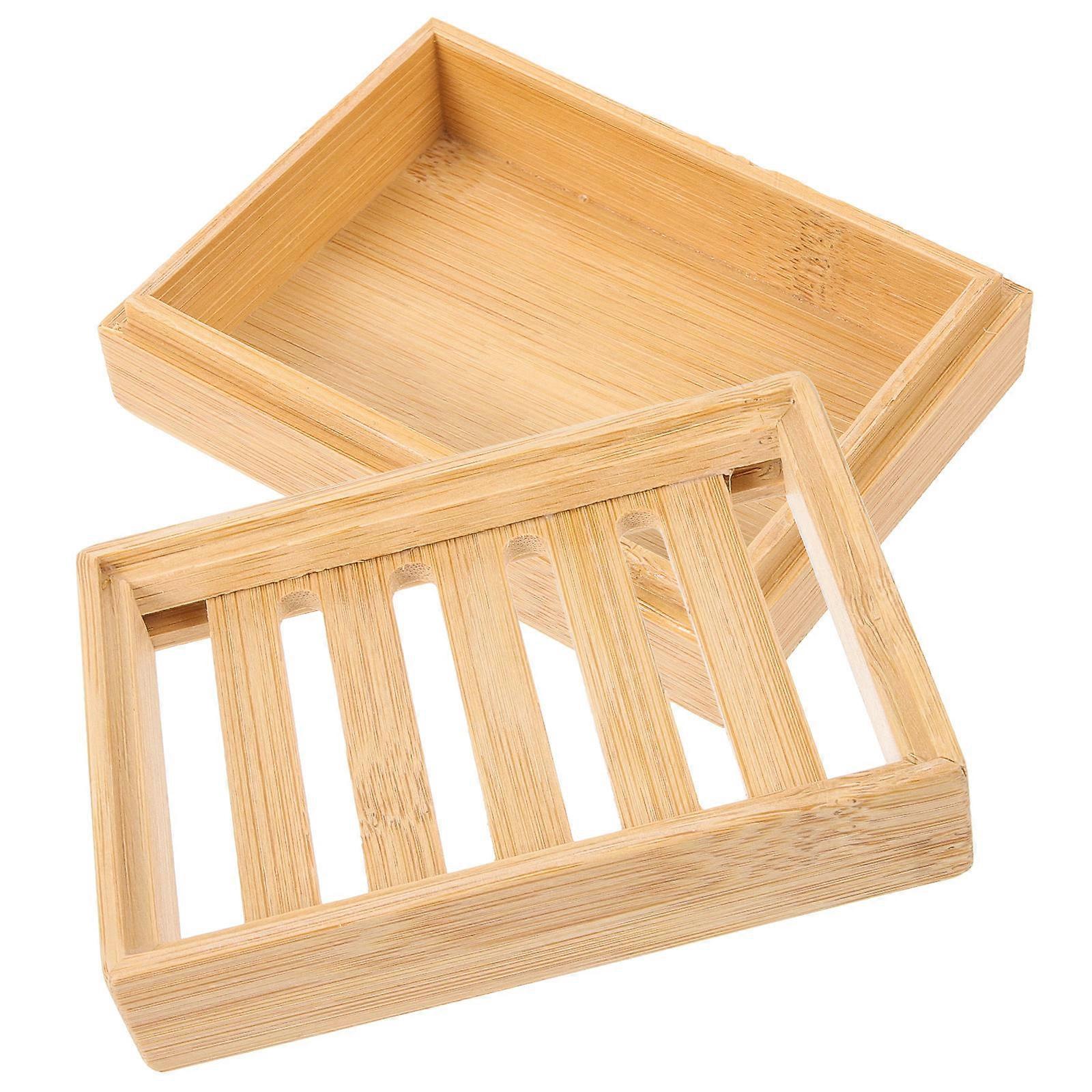 Soap Holder With Drain Bamboo Tub 1Pcs