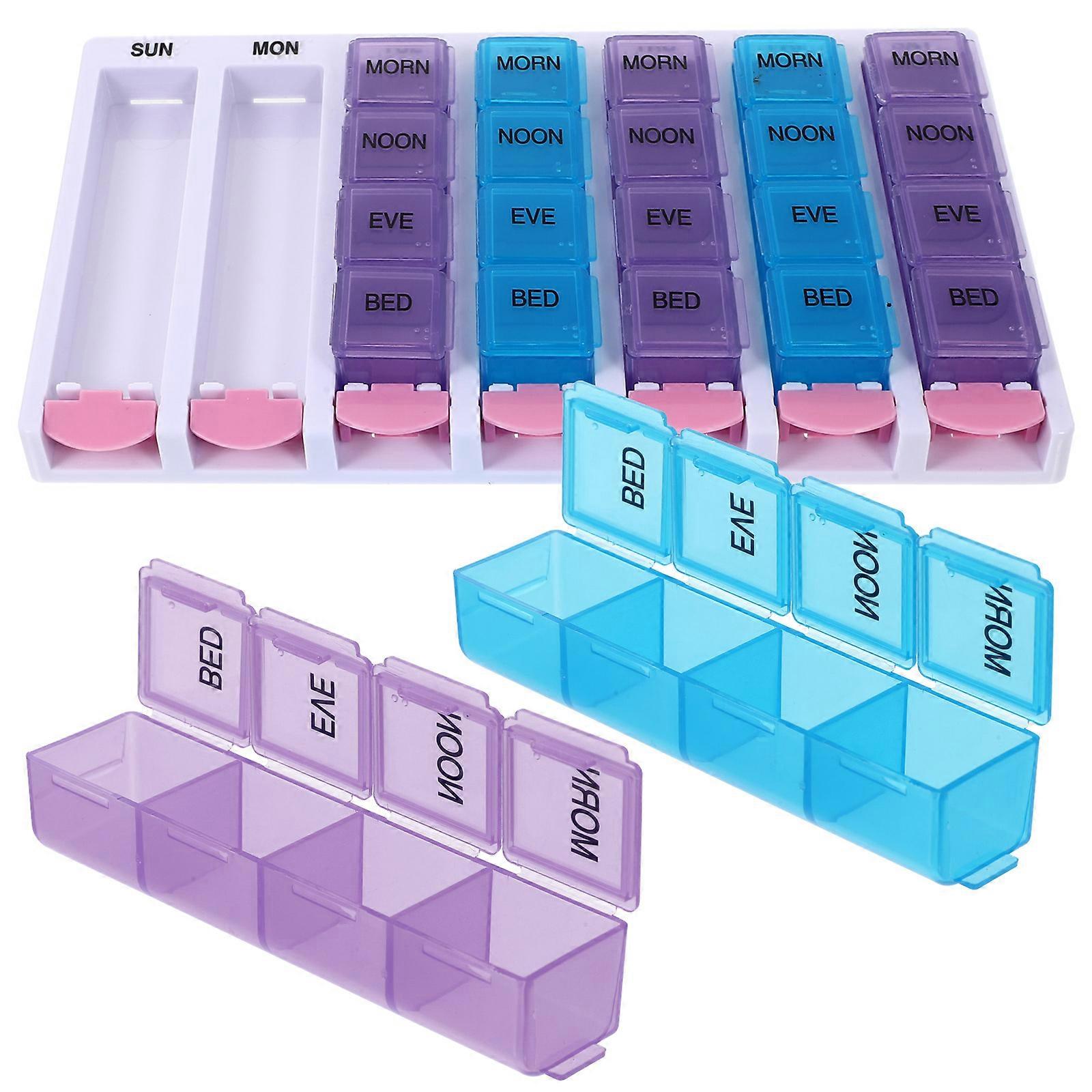 Small Weekly Pill Case Portable Vitamin Organizer Colorful For Outdoor Use 21x12.5x2.3cm Tightly Sealed 1 Set