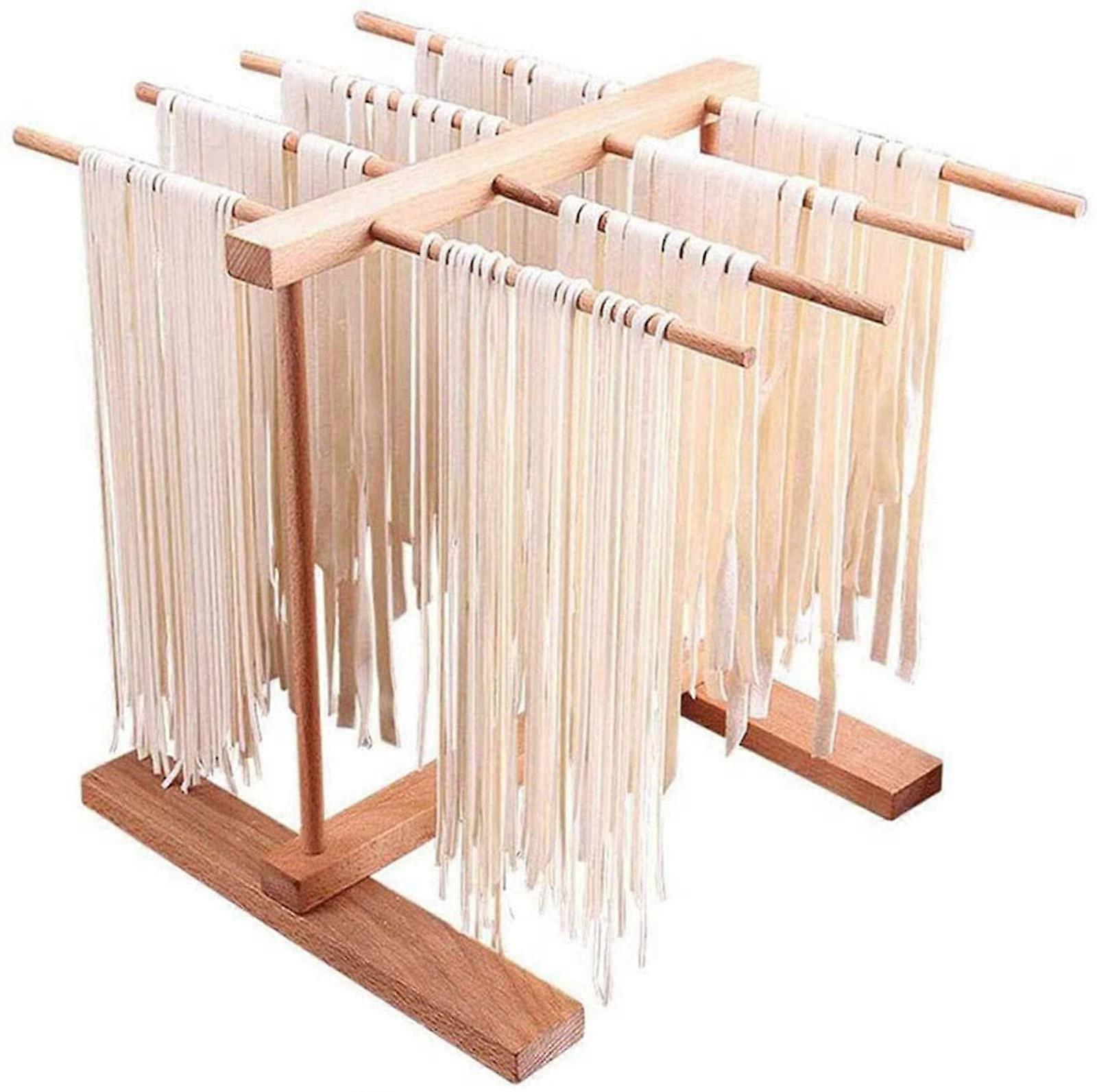 Pasta Dryer Rack Foldable Wooden Spaghetti Drying Stand with 8 Bar Handles for Fresh Pasta Noodles Kitchen Storage