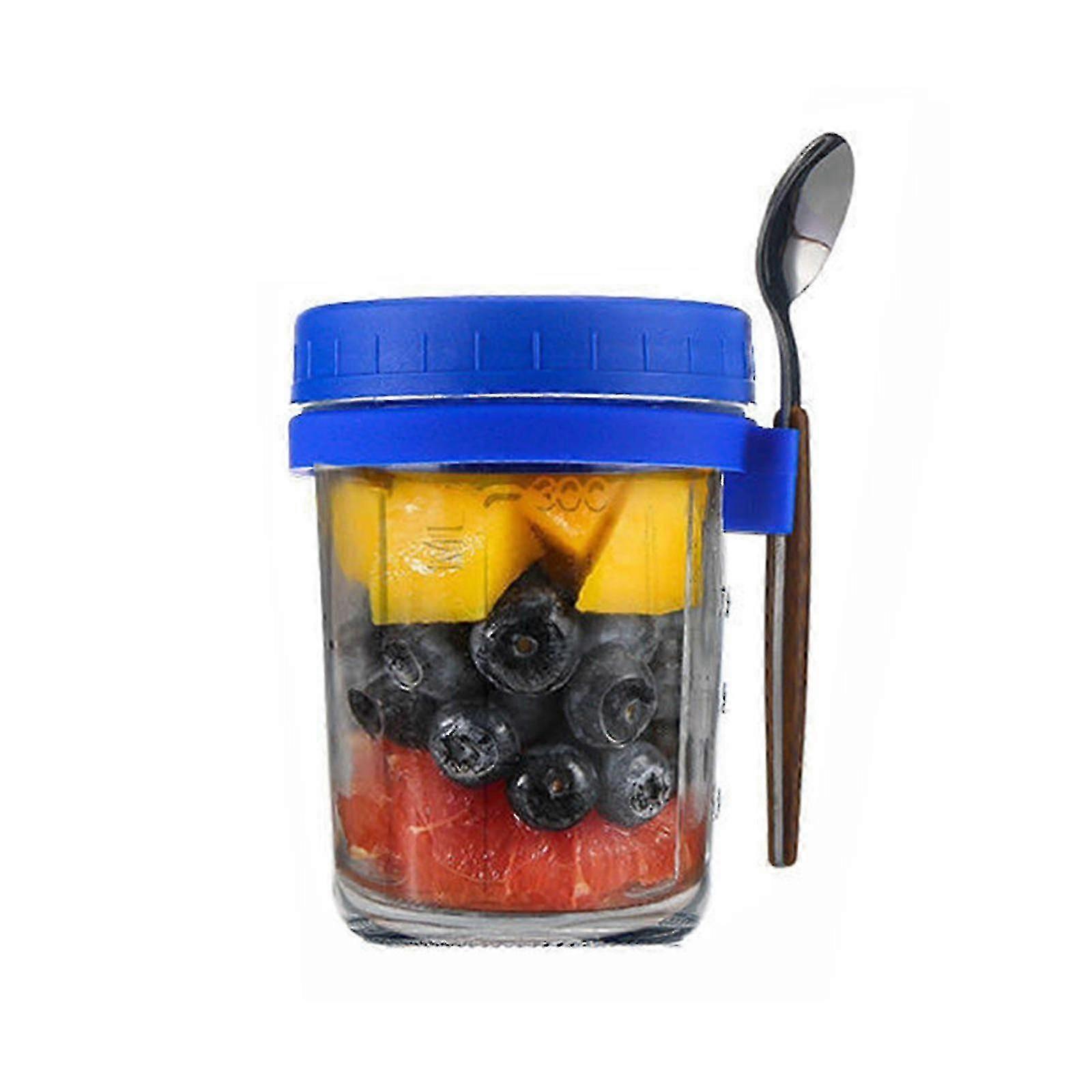 Glass Overnight Oats Jars with Lids - 350ml Jars with Spoons & Airtight Plastic Lids, Food-Safe Breakfast Pots for Yogurt, Bran