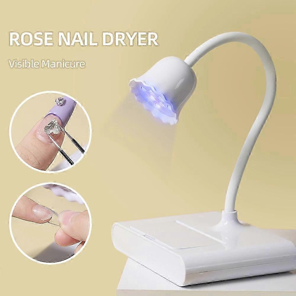 Mini Nail LED Lamp with Mirror for Quick Drying False Nail Manicure Adhesive UV Light Bendable Table Dryer