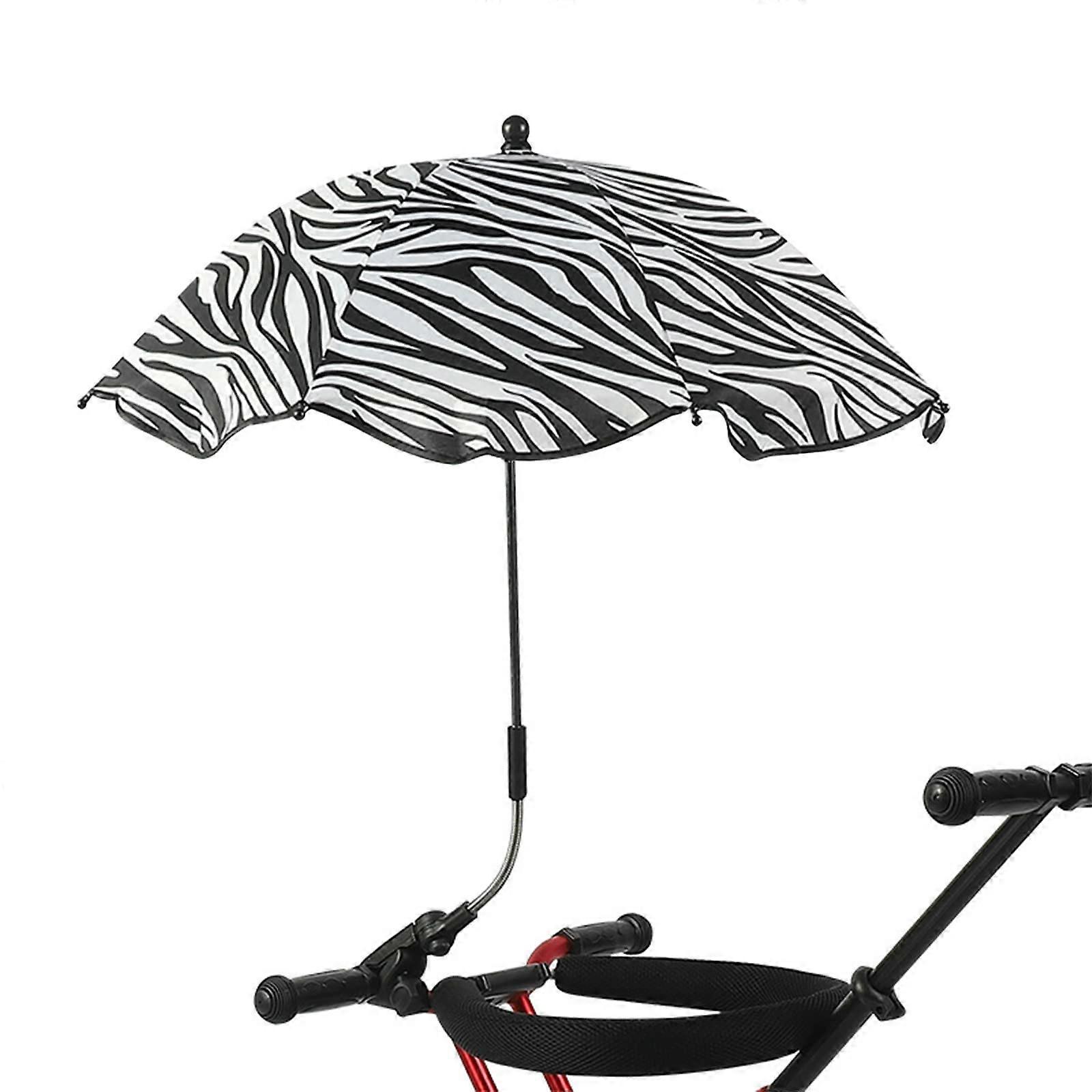 Beach Umbrella with Universal Clamp, Adjustable UPF 50+ Chair Umbrella, Zebra Print for Golf Cart, Pram, Patio