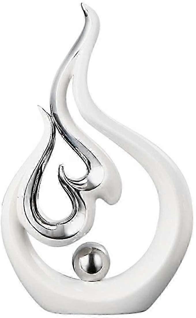 Contemporary Silver Flame Sculpture - Handcrafted Ceramic Home Accent (Large)