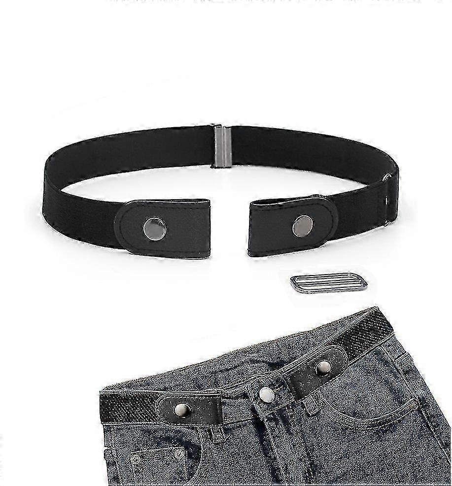 1pcs Adjustable Belt Without Buckle, Unisex Invisible Elastic Waistband, Stretch Black