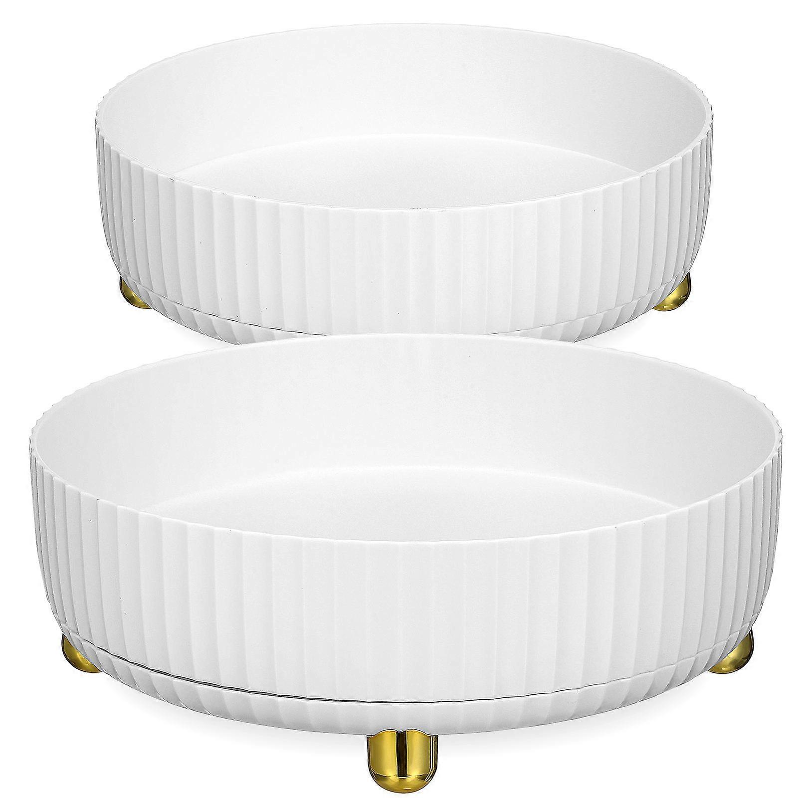 2pcs Rotating Cosmetic Organizer Box Pearl White Makeup Storage Tray Large Small Turntable Countertop Organizer For Skincare Makeup Spices Easy To
