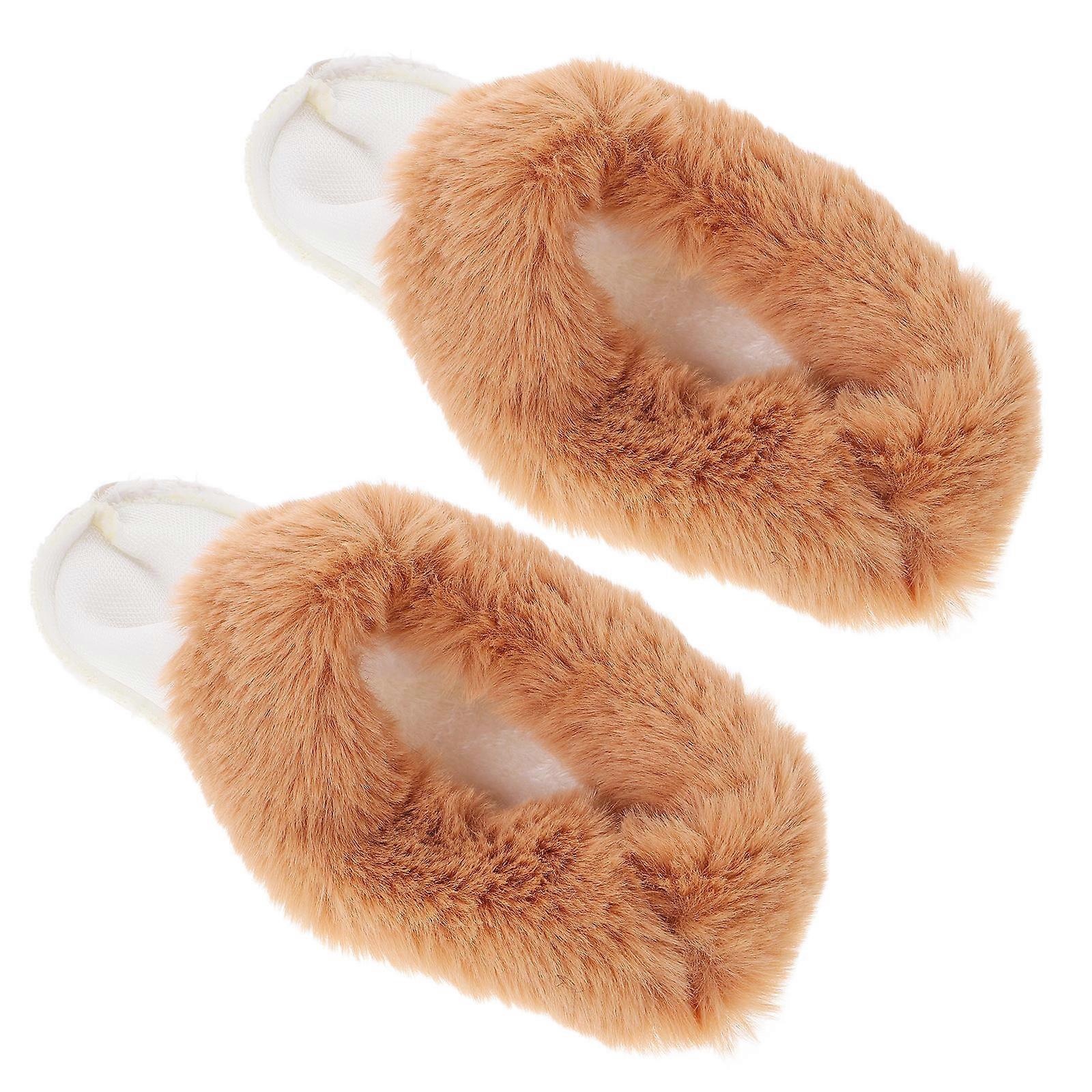 Fuzzy Shoes Insoles Winter Season Removable Liner Replacement Khaki 1 Pair