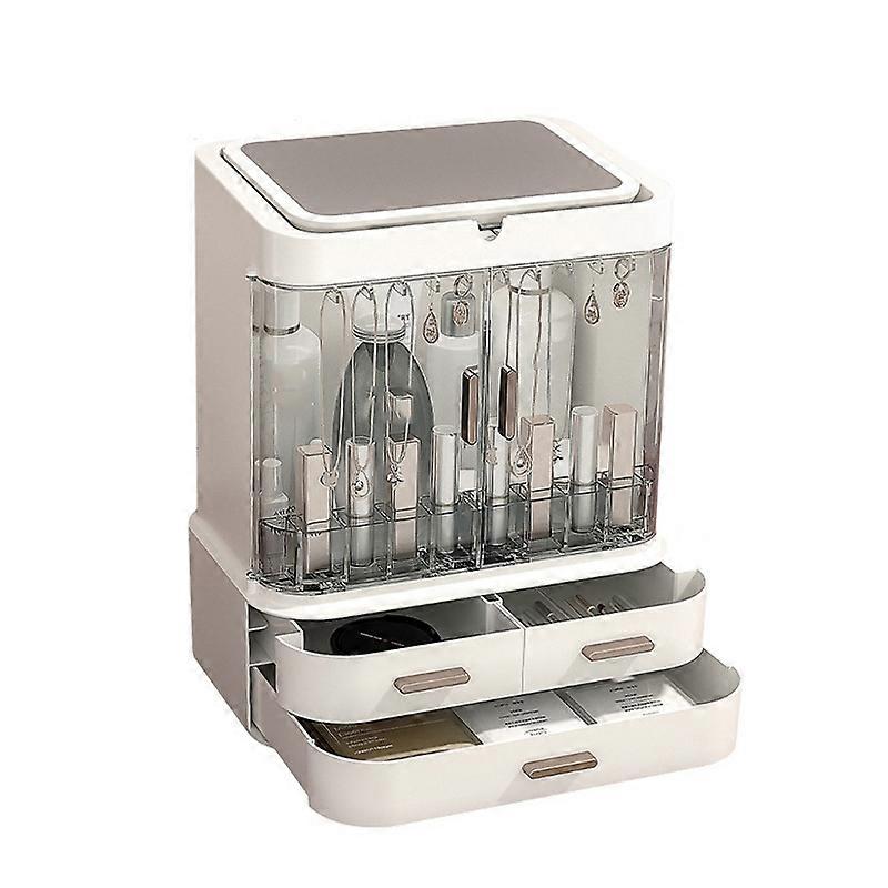 Dust-Proof Drawer Type Cosmetic Storage Box Household Large-Capacity Desktop Lipstick Storage Box, Colour: LED Model White