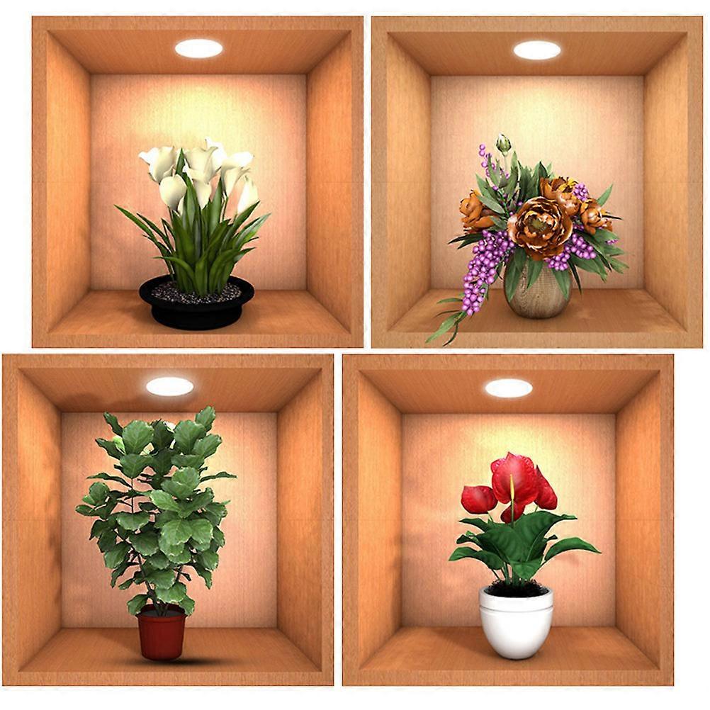 4PCS Self Adhesive Bonsai Wall Stickers, Chic Flower Pot Decals for Home Decor, Living Room, Bedroom & Study Decoration