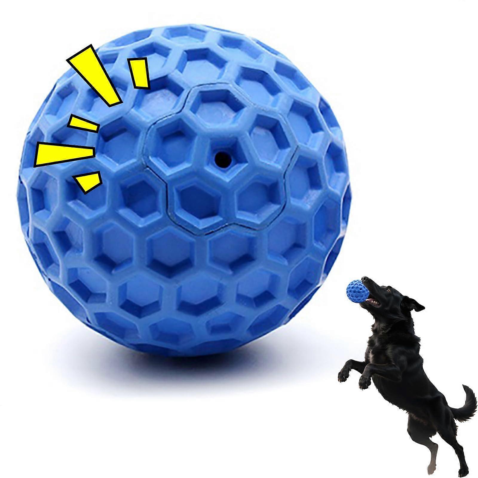 Indestructible Squeaky Dog Ball for Aggressive Chewers - Durable Chew Toy for Anxiety, Boredom, Teething - Blue 80mm