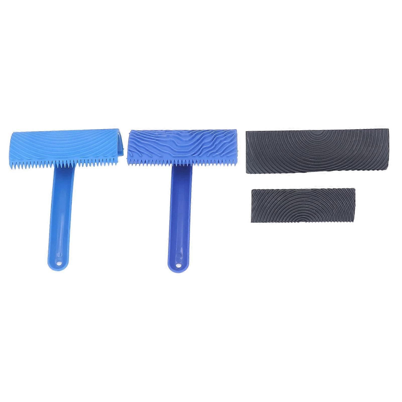 Wood grain tool, wood grain painting tool set, rubber wood grain painting tool, soft rubber, 4piece wood grain roller with handle, paint roller.
