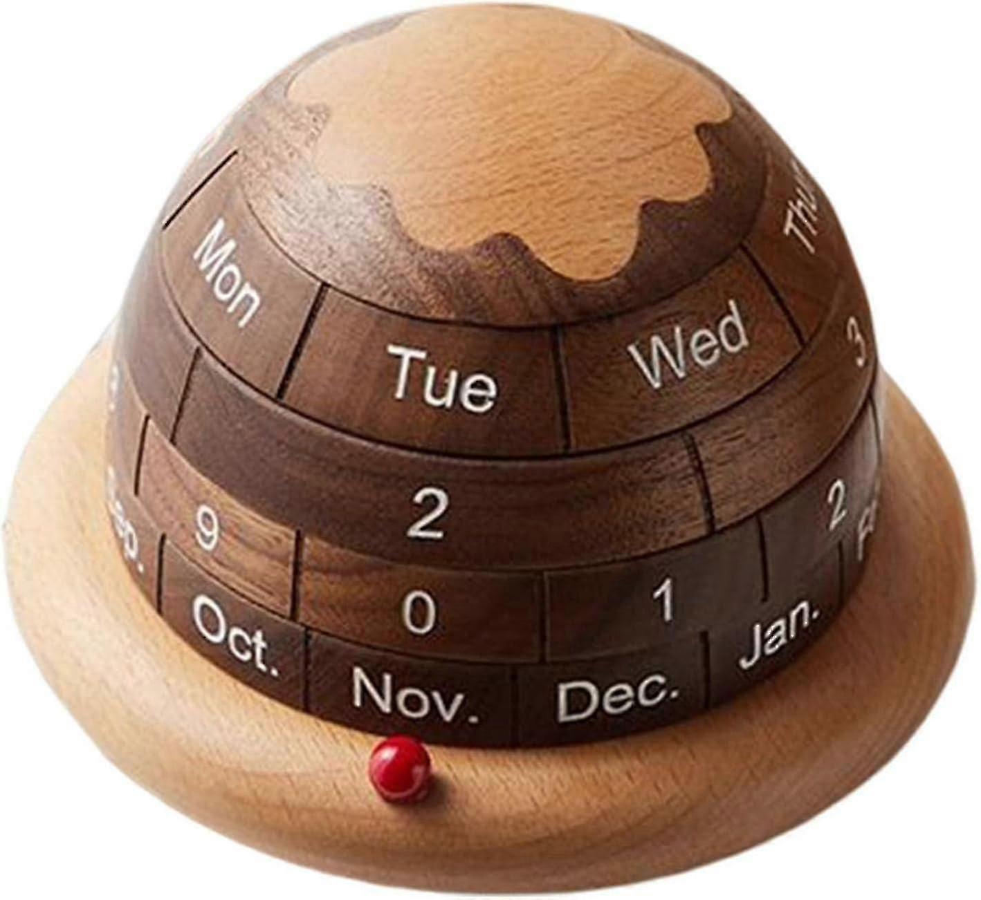 Wooden Permanent Calendar, Planet Shaped Wood Permanent Calendar, Month Week Day Display Calendar, Wooden Table Crafts For Indoor Home