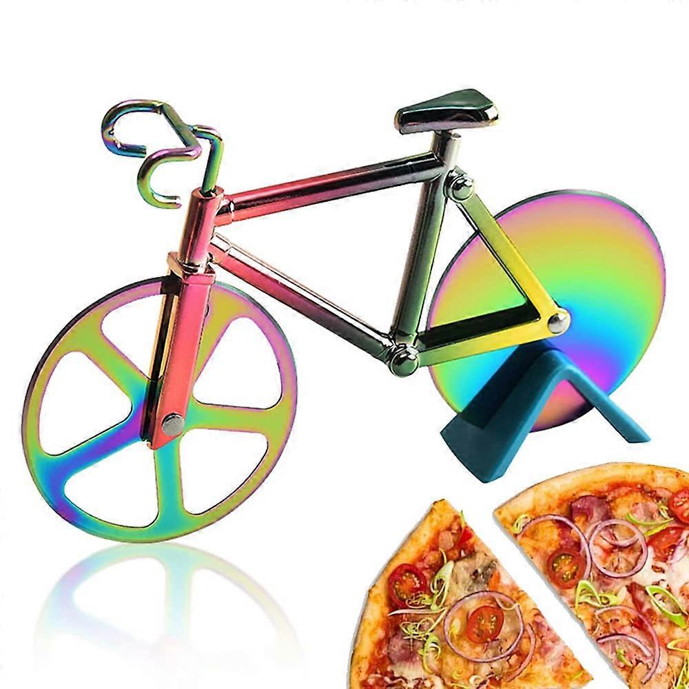 Bicycle Pizza Cutter, Stainless Steel Pizza Cutter, Double Pizza Cutter with Sharp Cutting Wheel, Easy to Cut, for Party (Titanium)