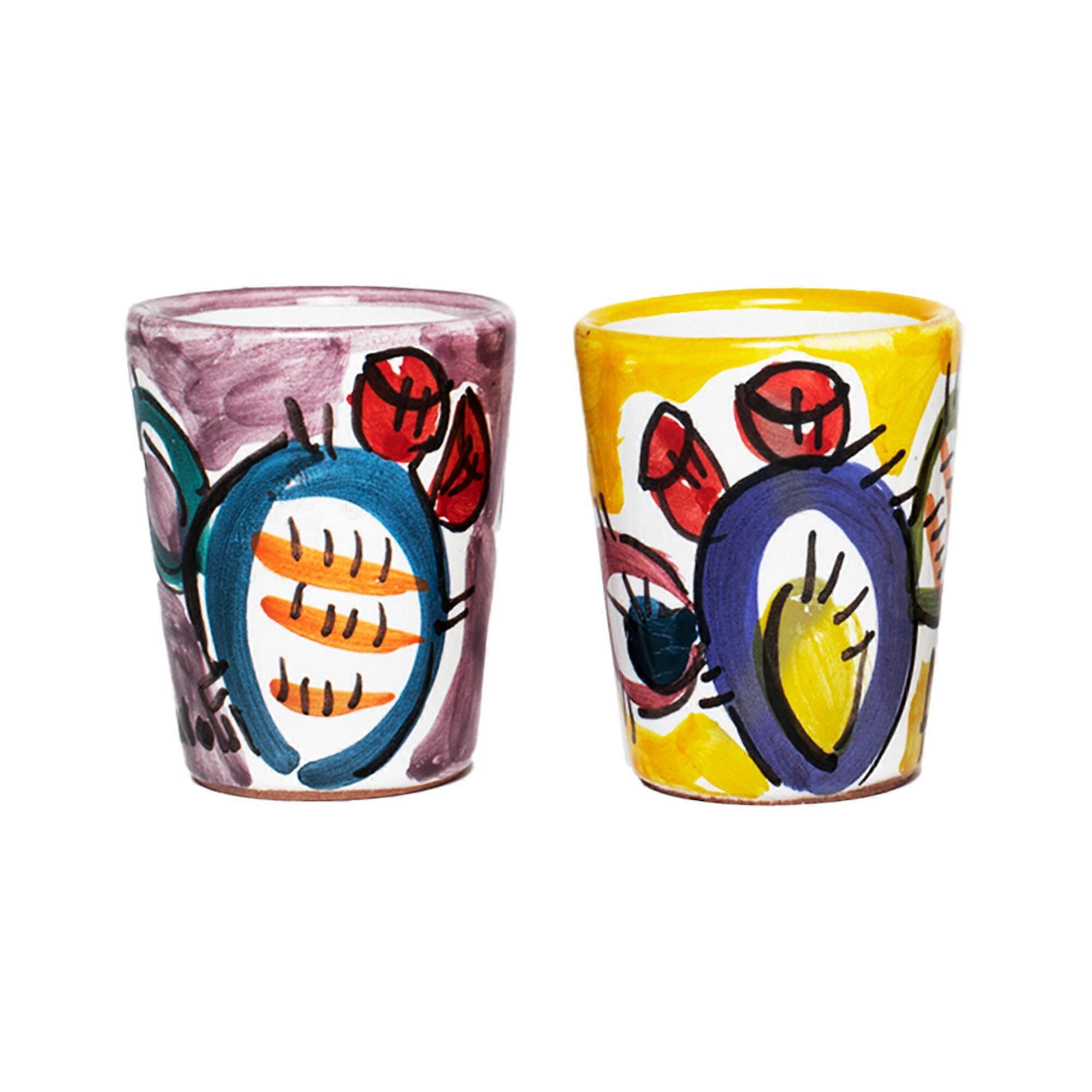 Sicilian Ceramic Cups - Modern Style Prickly Pear - 4 pieces