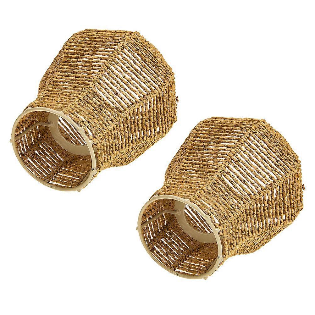 Rustic Lamp Shade Woven Pendant Lampshade Hotel Restaurant Decor 16.5X13X13CM Khaki Color 2Pack