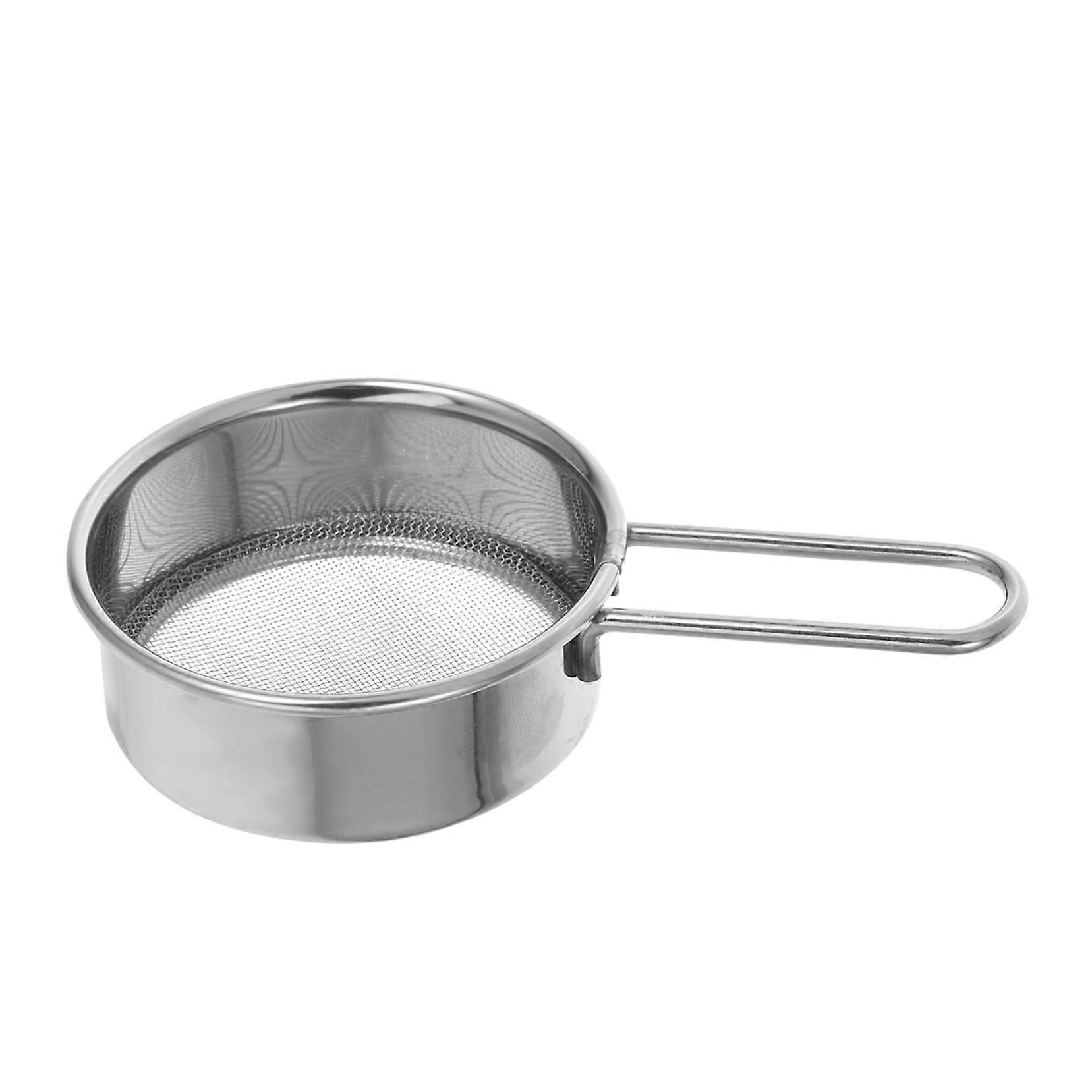 Flour sifter with handle, fine mesh sieve for baking, sugar dusting, and versatile kitchen use for even distribution of ingredients.