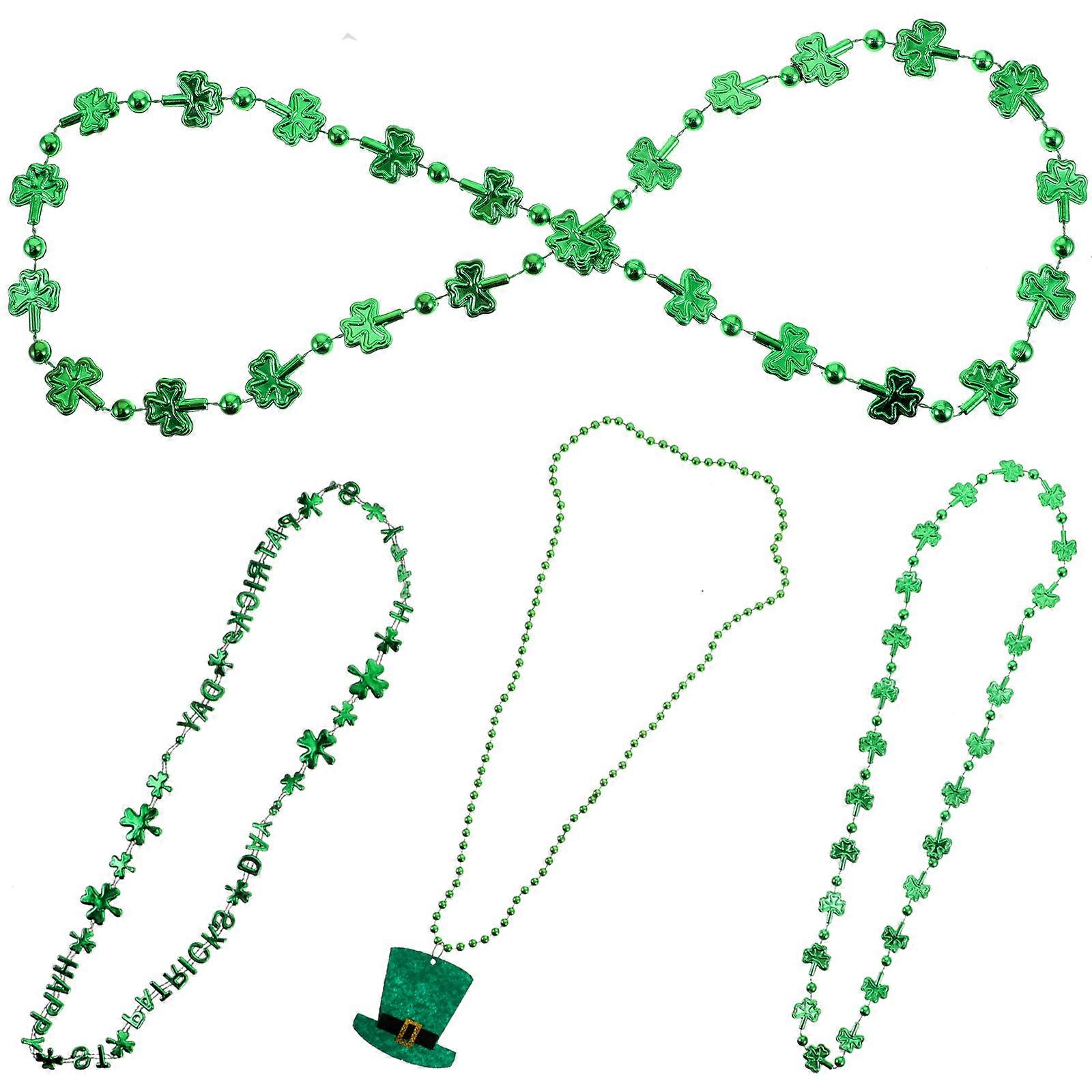 4 Pcs St. Patrick's Day Round Bead Necklaces with Shamrock Design (Assorted Styles)