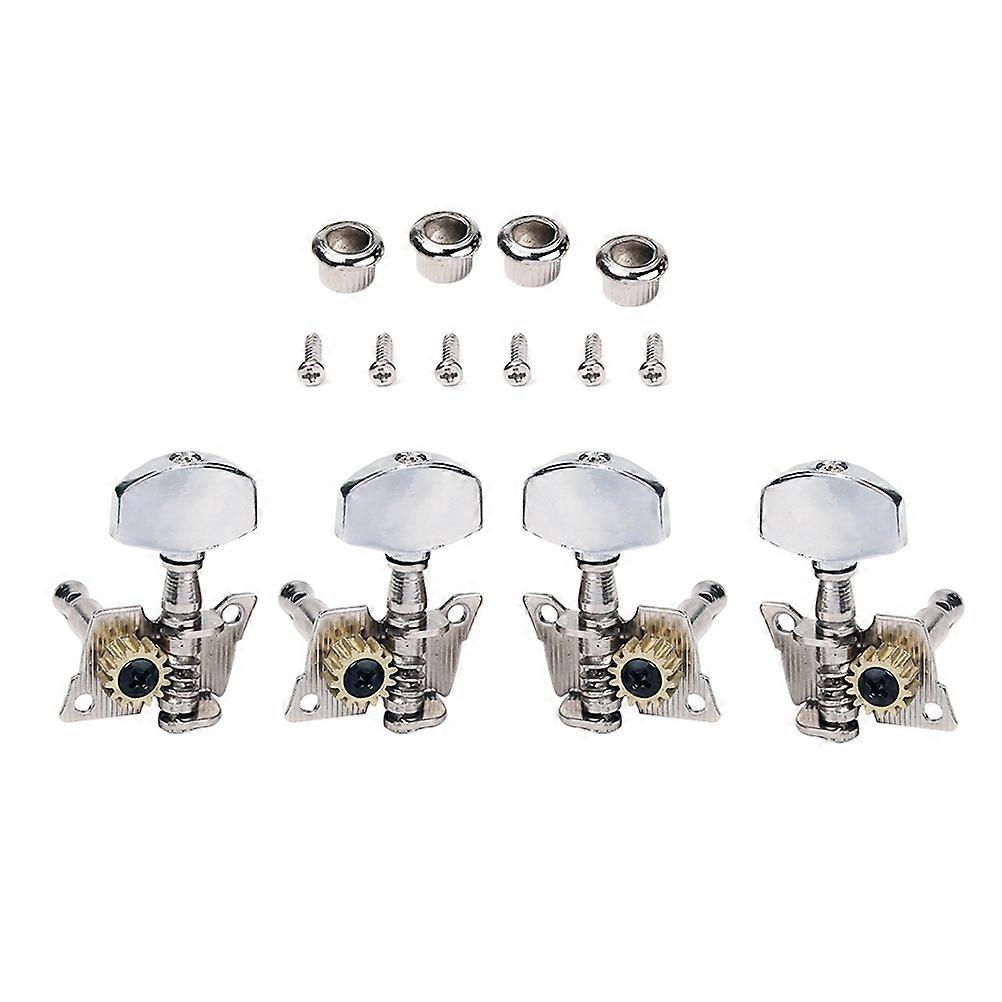 Silver Tuner Set with 4 Nuts and 8 Screws for Easy Guitar and Ukulele Use 2L 2R Enclosed Metal